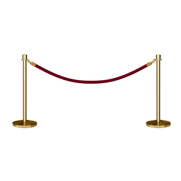 Montour Line Stanchion Post and Rope Kit Pol.Brass, 2 Crown Top 1 Maroon Rope C-Kit-2-PB-CN-1-PVR-MN-PB